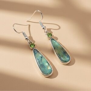 Caribbean Waters: Silver Plated Blue and Peridot Green Teardrop Dangle Earrings